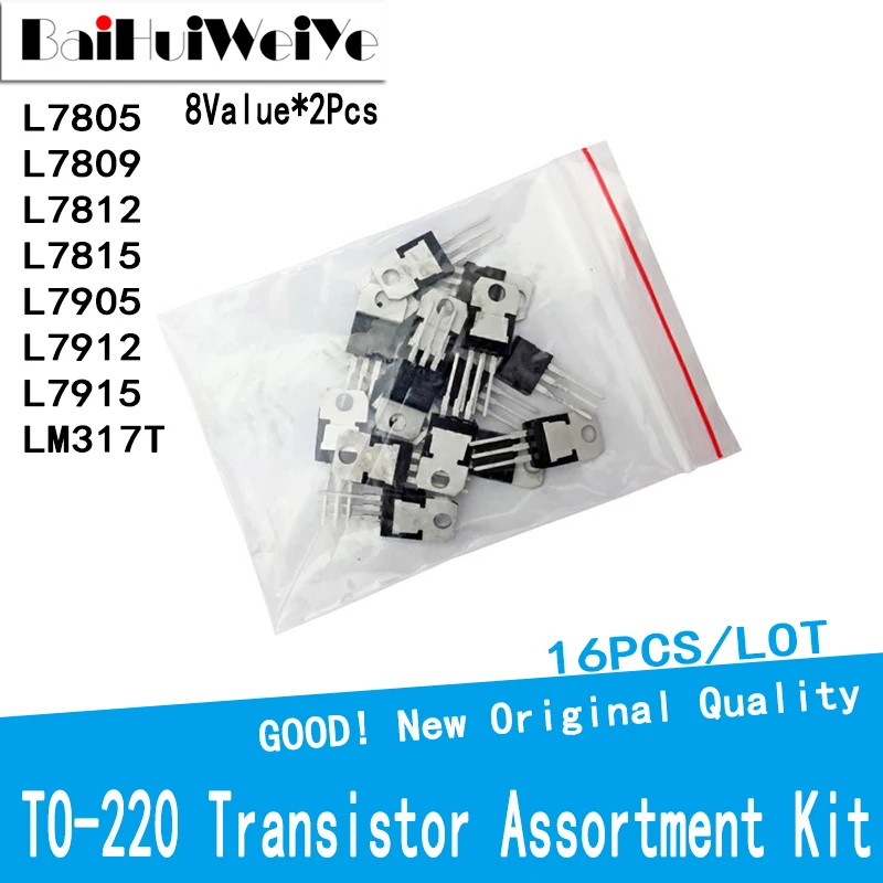 16PCS/LOT Transistor Assortment Kit Voltage Regulator L7805CV L7809CV L7812CV L7815CV L7905CV L7912CV L7915CV LM317T TO-220