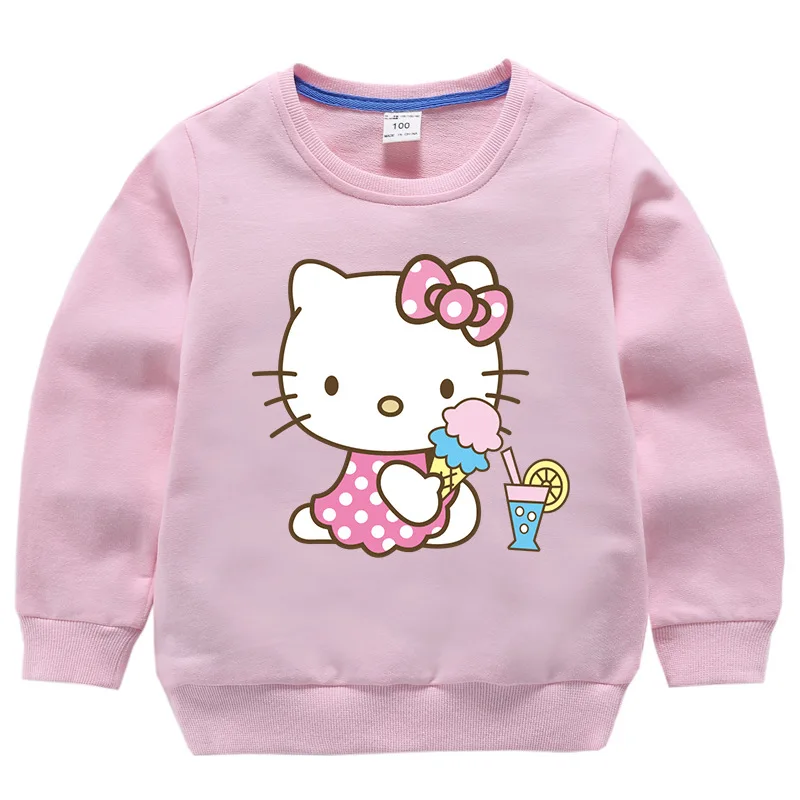 Розовый Рисунок «Hello Kitty» для девочек толстовки детская одежда для малышей, свитер с капюшоном, весенняя одежда комплект Костюмы верхняя одежда пальто - Цвет: Розовый