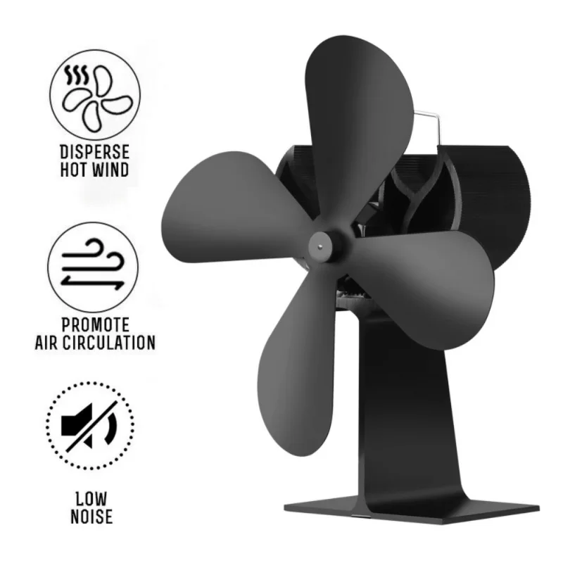 Черный 4 лопасти вентилятор для печи, работающий от тепловой энергии бревна деревянная горелка Ecofan Тихий Домашний Вентилятор для камина эффективное распределение тепла