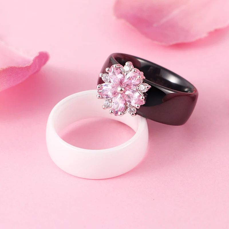 Wedding Rings Silver Rings Silver Ring Female Girls Pink Crystal Geometric Ring Healthy Ceramic Ring Promise Wedding Engagement Rings For Women Best Gifts