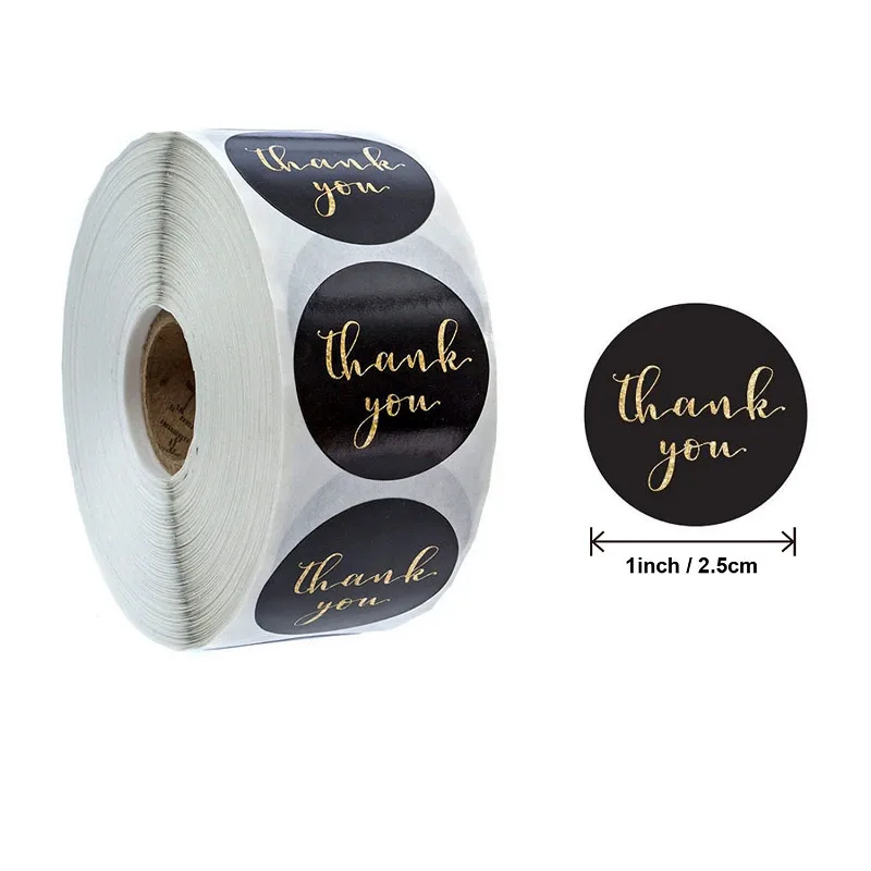 

1 Inch Round Black Bronzing Thank You Sticker for Shopping Small Shop Local Handmade Package Decor Gold Foil Stationery Stickers