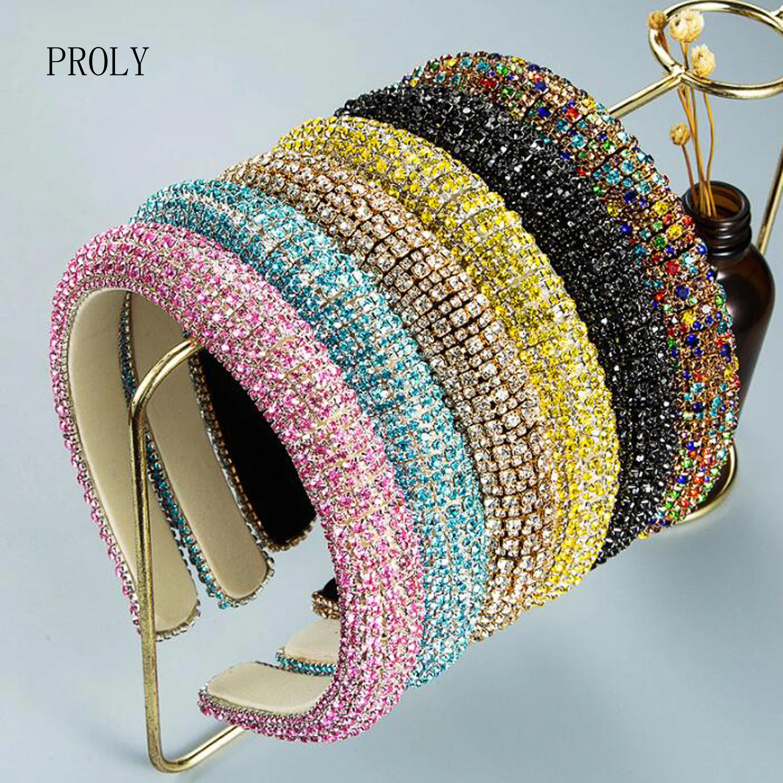 

PROLY New Fashion Women Headband Shining Rhinestone Baroque Hairband Summer Autumn Turban Adult Handmade Hair Accessories