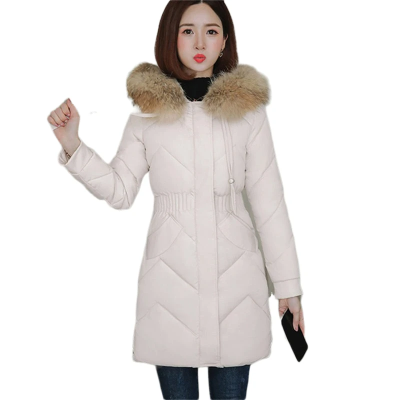 

Fashion Korea Winter Outwear Women Elegant Black Long Cotton Parka Ladies Jacket Coat Warm Thick Hooded Pocket Jacket