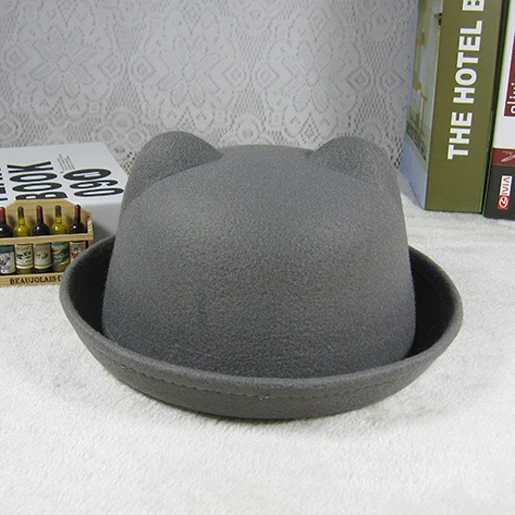 Fashion Winter Kids Hat Wool Bowler Hats Children Girls Hat Adjustable Kids Cap Autumn Spring 4-8 Years - Цвет: Gray ears