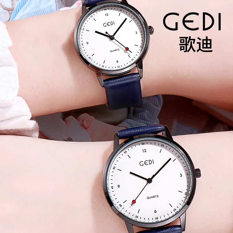 

Gedi 2019 Korean-style Trend Students COUPLE'S Watch Harajuku Casual Style Leather Belt Wrist Simple Cool WOMEN'S Watch