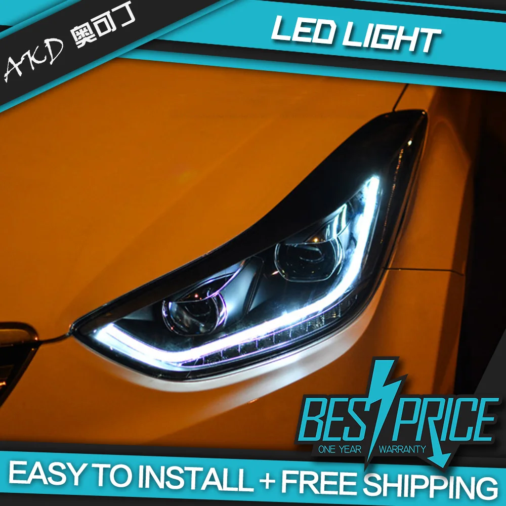 

AKD Cars Styling Headlight For Hyundai Elantra 2012-2016 Headlights LED Running lights Bi-Xenon Beam Fog lights angel eyes Auto