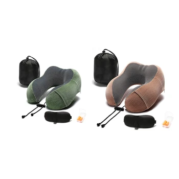

2 Set Travel Pillow Memory Foam with 360-Degree Head Support Comfortable Neck Pillow with Storage Bag Lightweight Traveling Pil