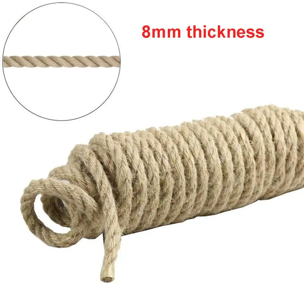 

8MM Jute Rope Jute Twine String, 100% Natural Strong Twisted Hemp Cord, for Gardening, Camping, Climbing, Hanging, Pets