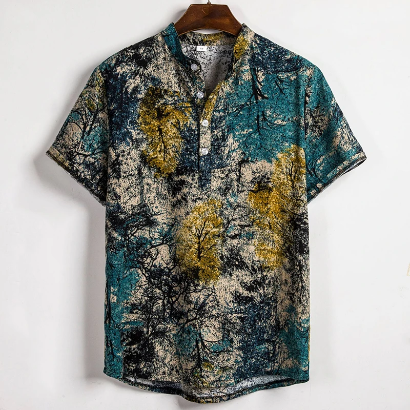 Мужские рубашки с цветочным принтом Гавайские Boho уличный стиль этнические