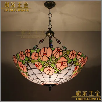 

16 Inch Flesh Country Flowers Tiffany Pendant Light Stained Glass Lamp For Bedroom E27 110-240v luminaire suspendu