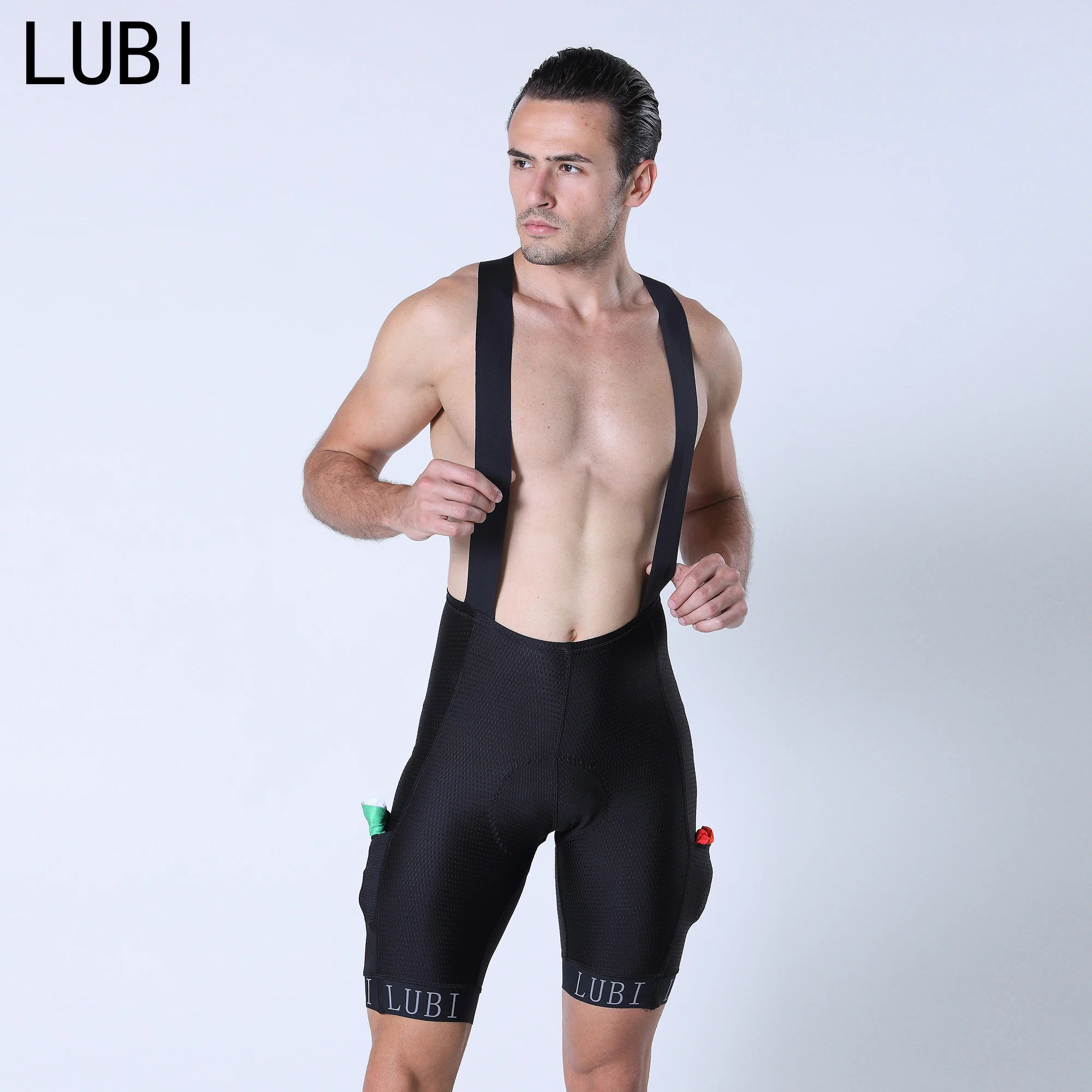 

LUBI Men Cycling Bib Shorts Summer Pro Bicycle Road Bike Pants Italian High Fabric and Sponge Pad Breathable Mountain Tights