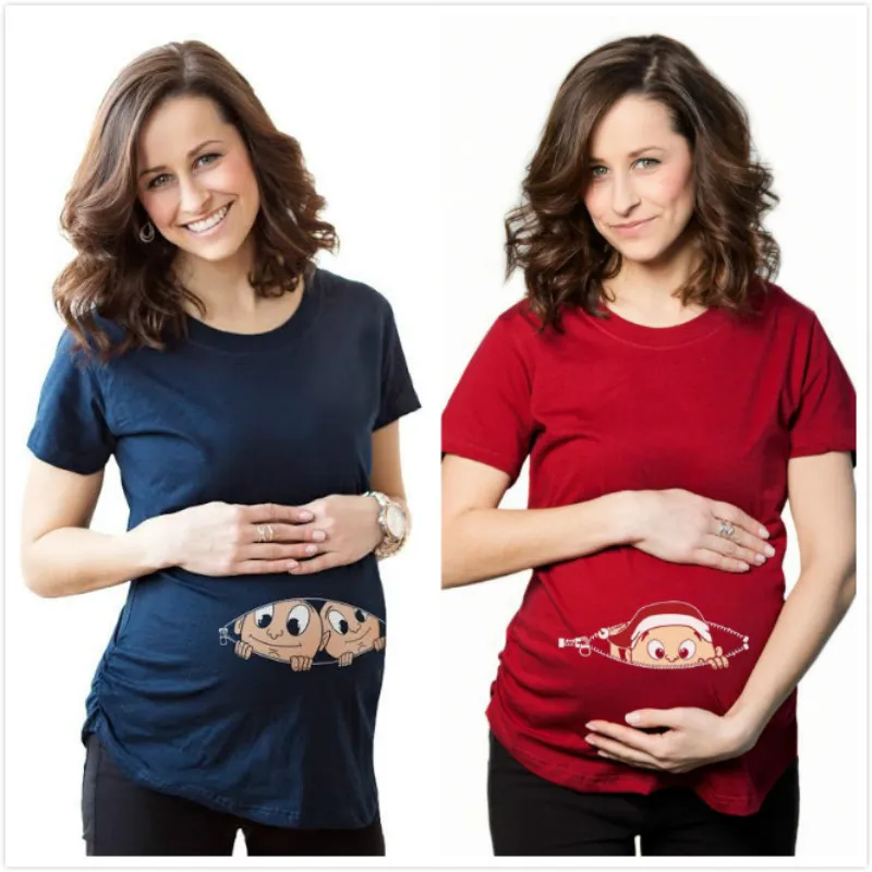 gravidez grávida zíper gêmeos imprimir mais tamanho S-3XL engraçado camiseta topo