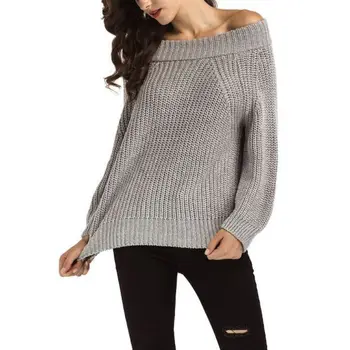 

Women Retro Sweater Solid Color Sexy Long Sleeve Slash Neck Collar Long Knitwear Slim Sweaters Seller Reccomend Y5