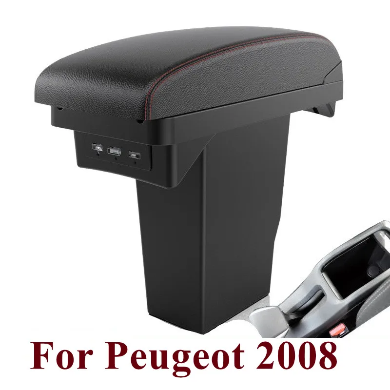 

Car Armrest box For Peugeot 2008 Punch-free Central Storage Box Black For car Center Console Modification With USB Accessories