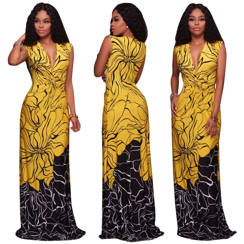 

New style African Women clothing Dashiki fashion Print elastic cloth sleeveless long dress super size S-XXXL