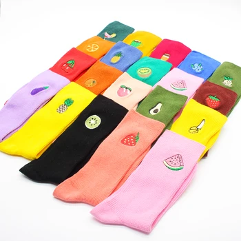 

5 Pairs Cute Harajuku Kawaii Solid Colored Cotton Gifts Funny Socks Korean Pink Banana Apple Kiwi Strawberry Casual Socks Women