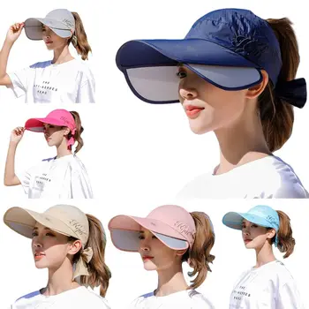 

Women Sun Cap Retractable Wide Brim Sun Visor Hat Empty Top Bowknot Cycling Baseball Cap New