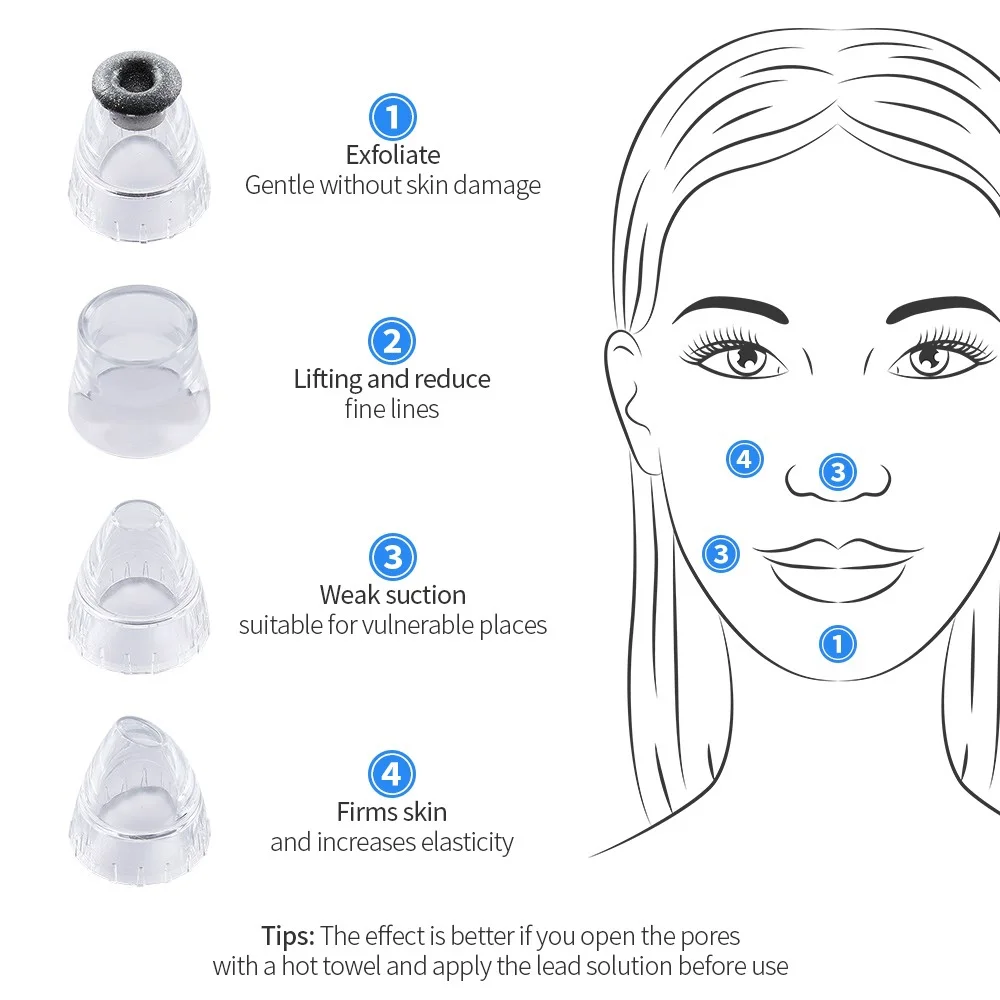 Средство для удаления черных точек, 4 головки, мощный вакуумный инструмент, 3 уровня прыщей, Акен, черные точки, грязь, удаление носа, лица, глубокое очищение, уход за жирной кожей