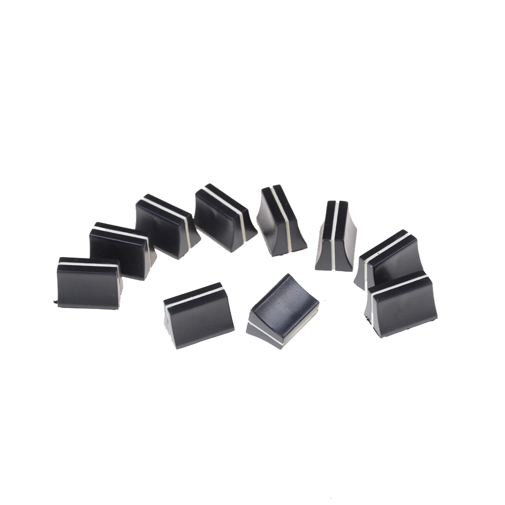 

10pcs Black Slide Potentiometer Mixer Fader Knob 19mmLx12mmW For 4mm Shaft WF Switch Cap