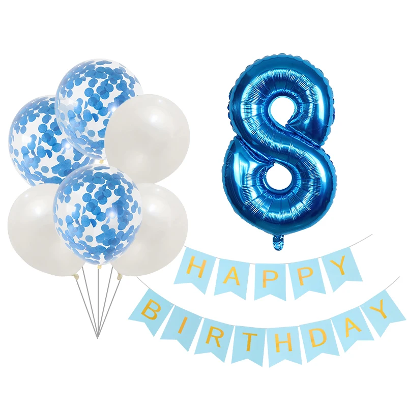 12 дюймов синие воздушные шары с конфетти цвета розовое золото с днем рождения баннер дети 1 2 3 4 5 6 лет День Рождения украшения Гелиевый шар