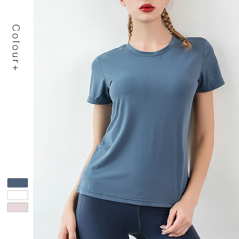 Women's Sports T-shirt Summer Fitness lady Solid Color Crewneck Short Sleeve Fashion Jacket lady Suit Running Speed Dry Clothes