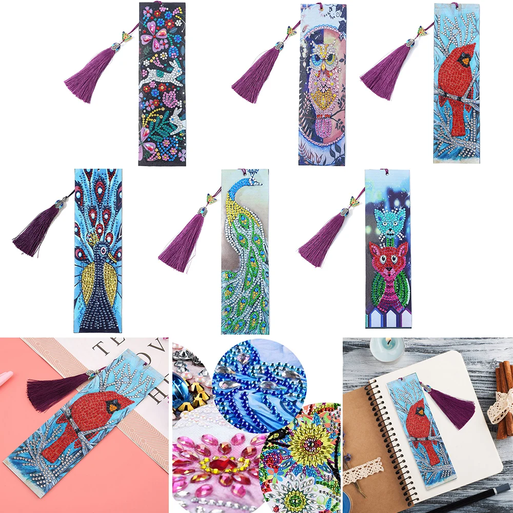 

5D DIY Diamond Painting Leather Bookmark Tassel Book Marks Special Shaped Diamond Embroidery DIY Craft