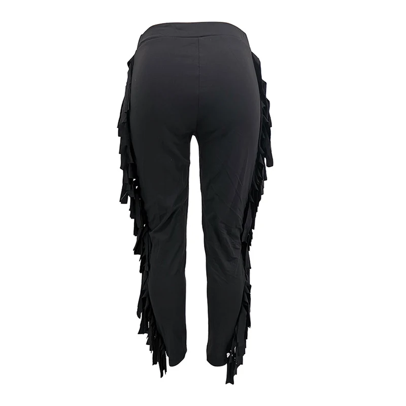 Bonnie Forest New Fashion Tassel Long Pants Streetwears Womens Leisure Fringed Pencil Pants Ladies Trousers Skinny Club Wears capri pants for women