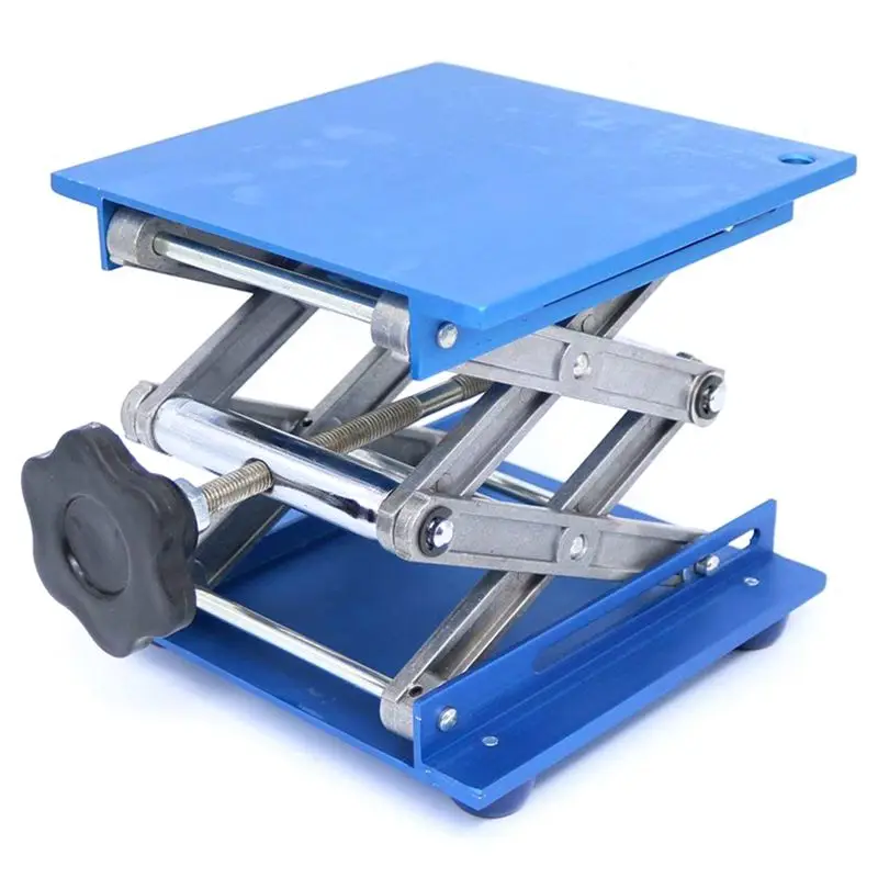 100 x 100mm Blue Electroplated Aluminum Lab Lifting Platform Stand Rack Scissor Jack Lifter Lab Stand 