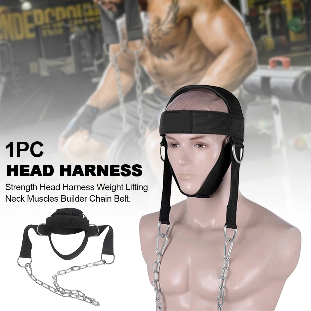 Belt Chain Weight Lifting Trainer Head Harness Gym D Shackle Neck Muscles Builder Equipment Adjusta
