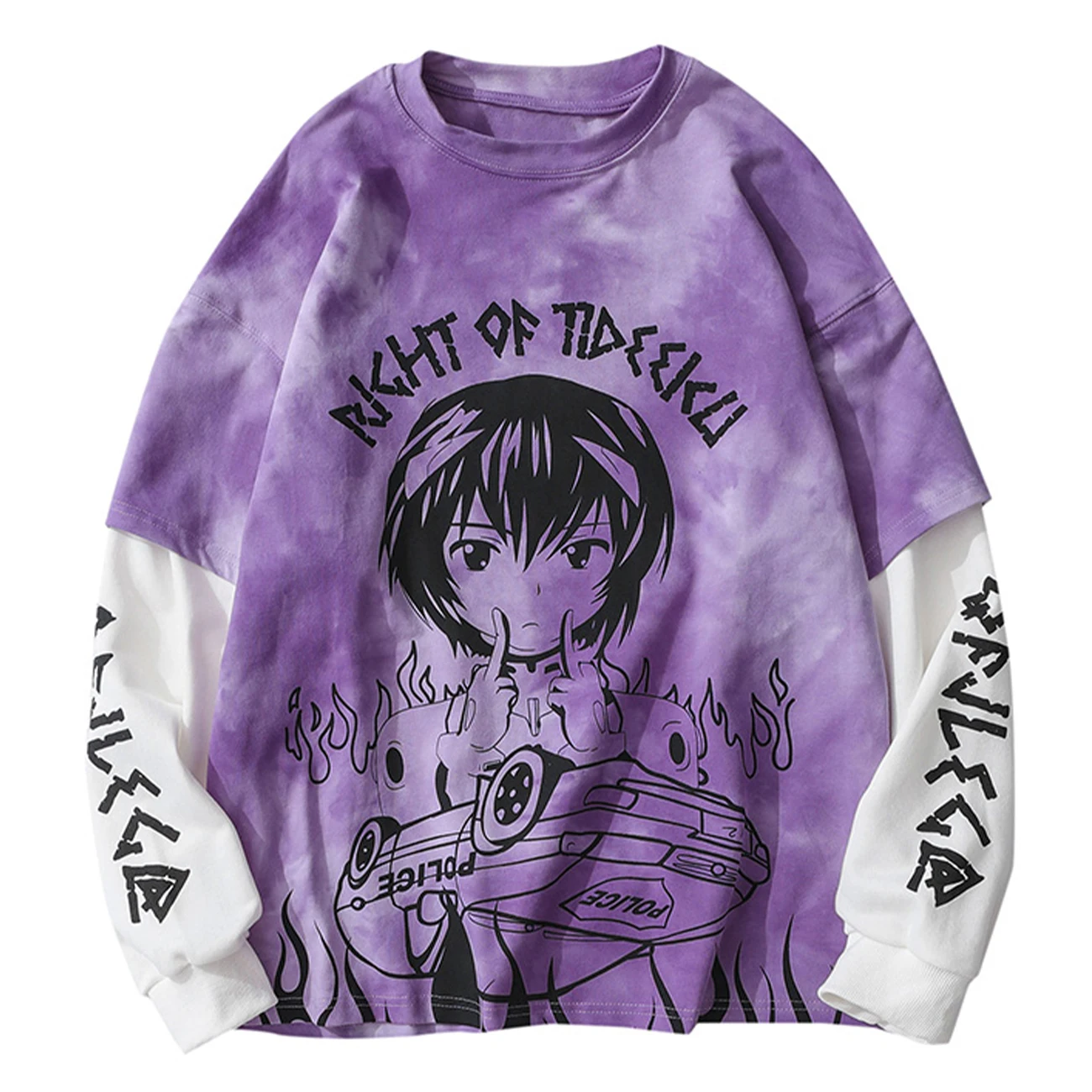 Harajuku Hoodie Sweatshirt Pullover Men Lacible-Streetwear Anime Printed Cotton Two-Tie-Dye