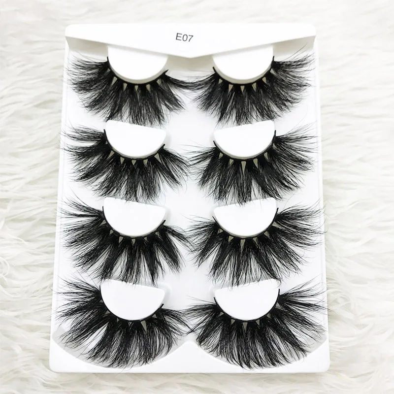 

MIKIWI 4pairs/pack 25mm E07 natural false eyelashes 3D real mink fluffy length lash extention Criss-cross dramatic volume lashes