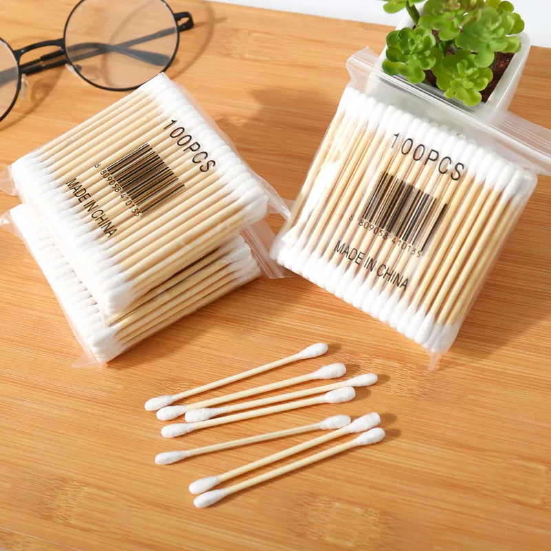 Double Head Wood Cotton Swab Women Makeup Buds Tip Sticks Nose Ear Cleaning Baby Health Care Tools palos de madera | Красота и