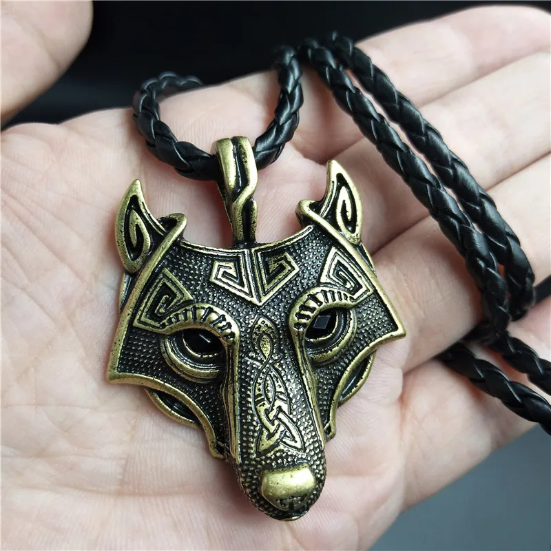 Black Leather Bronze Wiccan красный черный кристалл глаза Викинг-Волк амулет-талисман ювелирные изделия мужчины кулон ожерелье Norse Wicca Pagan ювелирные изделия дропшиппинг - Окраска металла: Black Leather Bronze