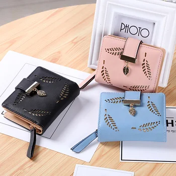 

2020 Women Wallet Purse Female Long Wallet Gold Hollow Leaves Pouch Handbag For Women Coin Purse Card Holders Portefeuille Femme