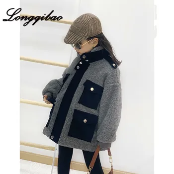

Girl Lamb Wool Coat 2019 Winter New Middle-aged Children's Japanese Quilted Thick Coat Casual Stand Collar Cotton Jacket Boy