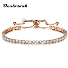 Fashion Woman Charm Bracelet 2019 Luxury sparkling crystal push-pull ladies gold full single row jewelry Bracelets for women(China)