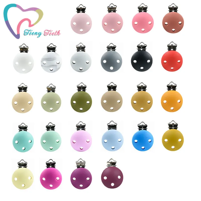 Teeny Teeth 20 PCS BPA Free Silicone Round 3 Holes Dummy Teether Pacifier Chain Clips DIY Baby Soother Nursing Toy Accessories