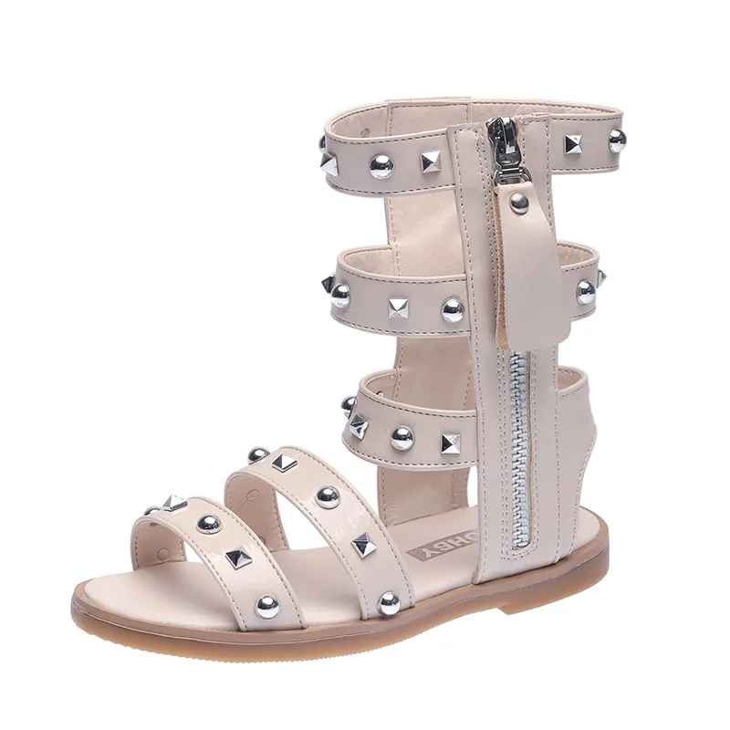 

Fashion Summer Girls Beach Shoes Casual Square Round Sequined Soft Zip High-top Sandals For Middle Big Kids Children's Gladiator