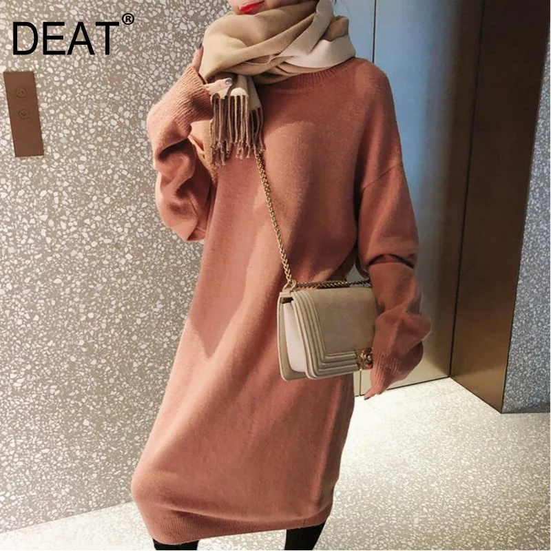

[DEAT] 2019 New Autumn Winter Round Neck Long Sleeve Loose Big Size Solid Color Temperament Sweater Women Fashion Tide 13D503