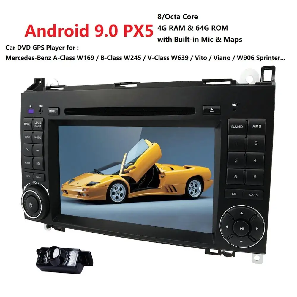 Cheap 4GRAM OctaCore8 1024*600 2din car DVD Android 9.0 PX5 for Mercedes/benz B200 A160 Viano Vito GPS NAVI RADIO BT built-in Mic wifi 4
