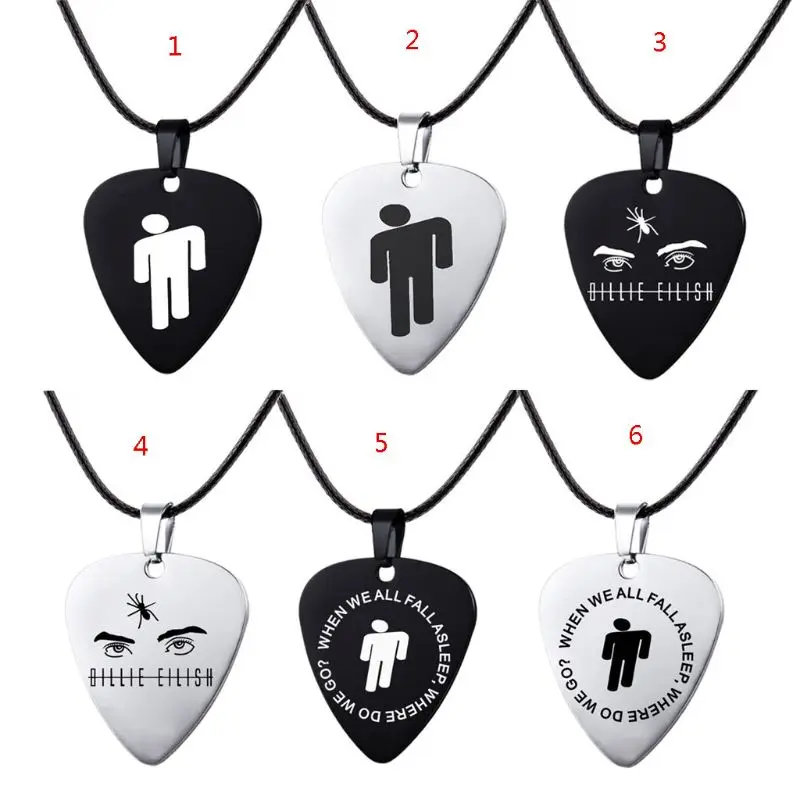 

Super Star Billie Eilish Singer Necklace Guitar Pick Leather Pendant Necklace Stainless Steel Fans Love Fashion Jewerly