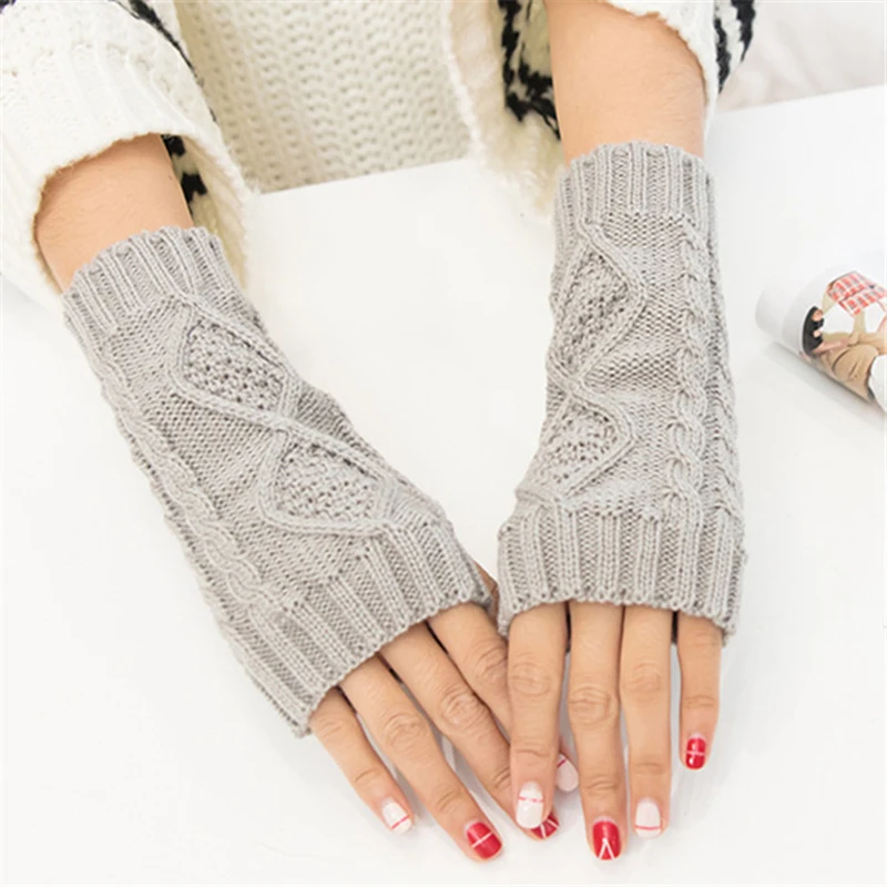 

Autumn Winter Diamond Half-Finger Gloves Women Warm Short Sleeve Touch Screen Knitting Korean Version Lovers Cycling Arm Cover