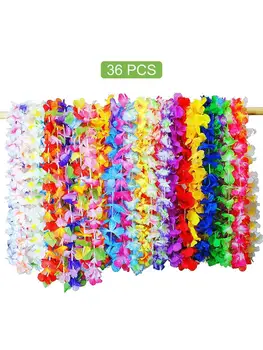 

36Pcs 105CM Hawaiian Party Artificial Flowers Leis Garland Necklace Hawaii Beach Flowers Luau Summer Tropical Party Decoration