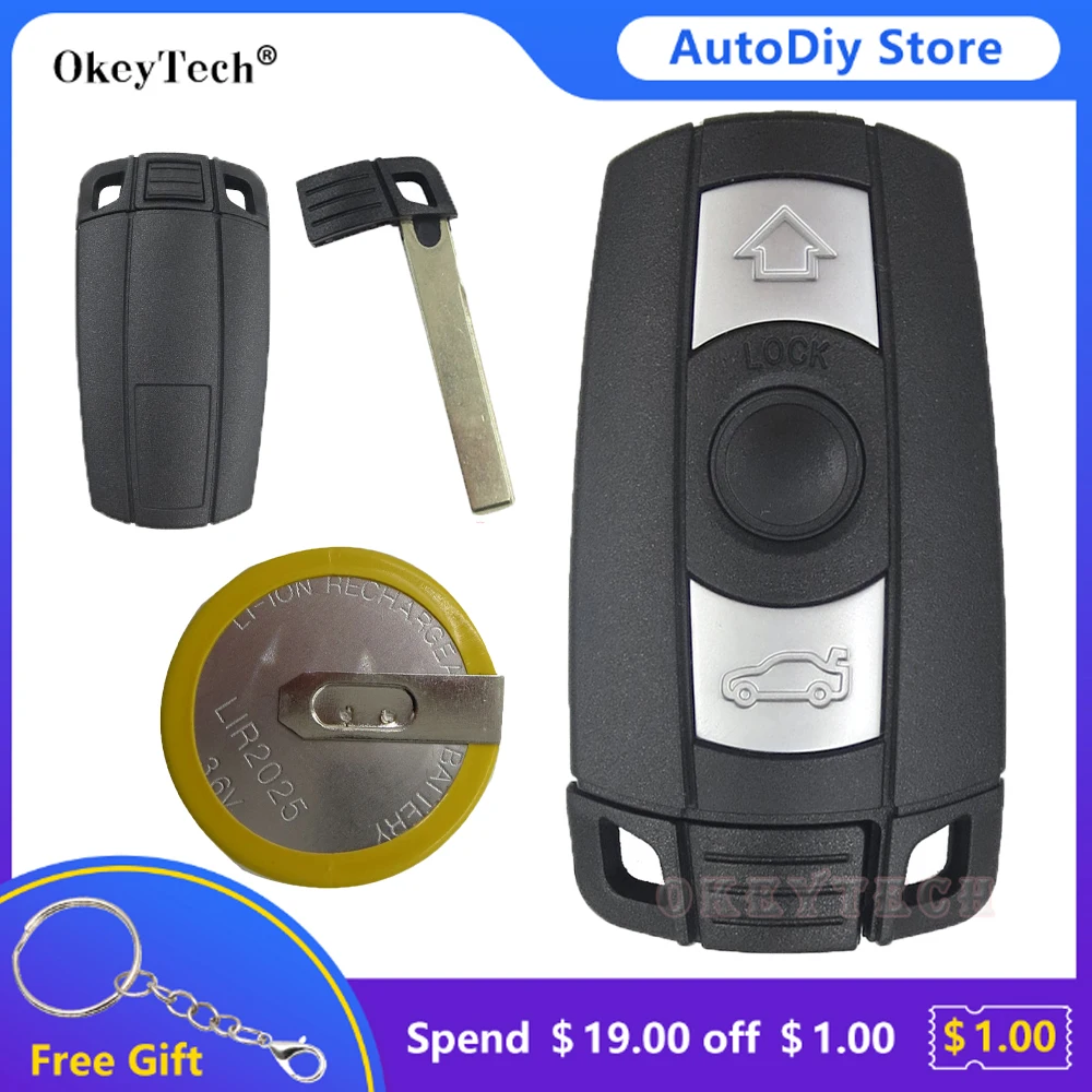 Okeytech 3 botones de carcasa de llave a distancia de coche Fob para BMW X5 X6 E60 E70 E71 E87 E90 para BMW 1 3 5 6 serie con batería 2025 espera