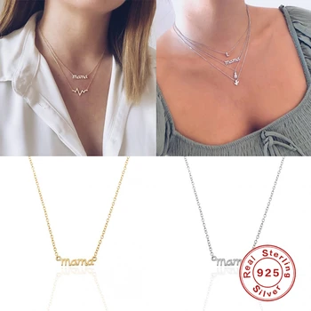 

925 Sterling Silver Collares Minimalist MAMA Letter Pendant Necklace For Woman Mom Ladies Necklaces Mother's Day Birthday Gift
