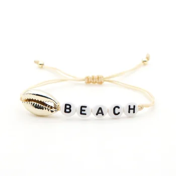

GO2BOHO Letter Custom Name Bracelets Shell Rope Bracelet Women Letter Bohemian Summer Beach Seashell Adjustable Pulseras Jewelry