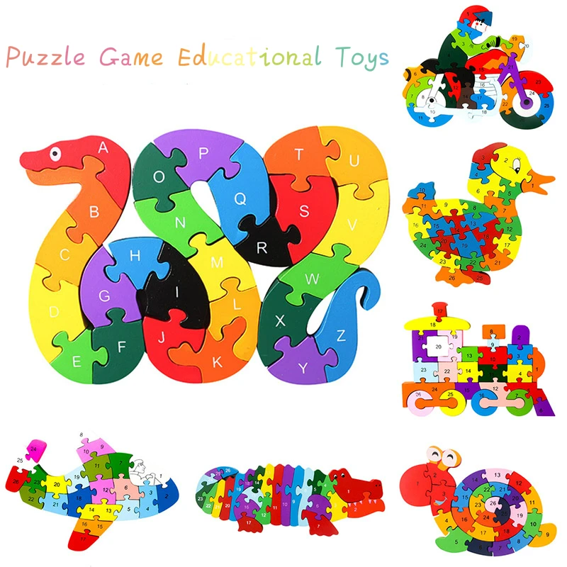 18 маленьких детей, деревянные игрушки, алфавит, количество, здание, головоломка, форма змеи, смешная цифровая игра-головоломка, развивающие игрушки