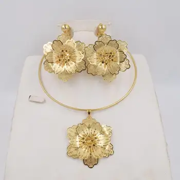 

NEW High Quality Ltaly 750 Gold color Jewelry Set For Women african beads fashion necklace set earring jewelry
