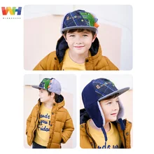Детская шапка в Корейском стиле для мальчиков, новая модная шапка с динозавром из мультфильма, зимняя уличная одежда, плотная шапка с ушками, теплая шапка-ушанка