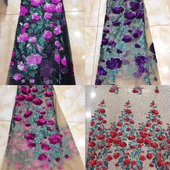 

New 2020 Beautiful african lace fabrics Fashion design gold embroidery sequins net lace fabric for women tulle lace 5 yards/lot